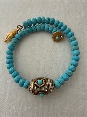 Linda Levinson Designs Turquoise Beaded Evil Eye Wrap Bracelet